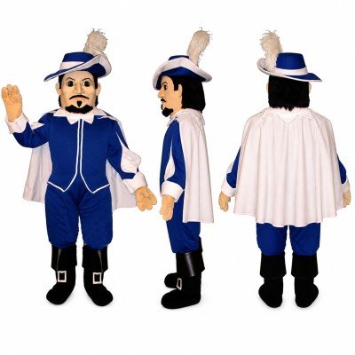 Colonial Gentleman Mascot Costume in Blue with Feathered Hat Adult