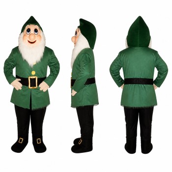 Christmas Elf Mascot Costume in Green with White Beard Adult