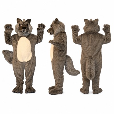 Wolf Mascot Costume in Gray with Cream Belly Adult