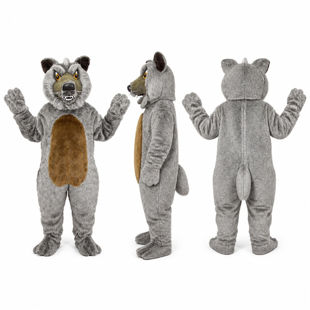 Wolf Mascot Costume in Gray with Brown Belly Adult
