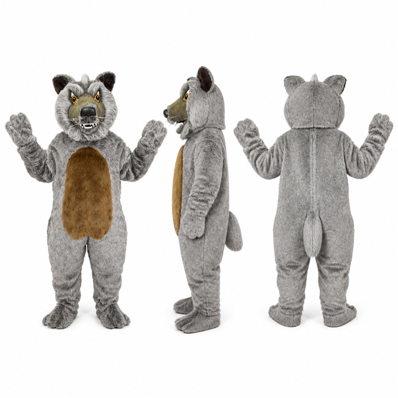 Wolf Mascot Costume in Gray with Brown Belly Adult