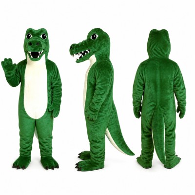 Crocodile Mascot Costume in Dark Green with White Belly Adult