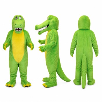 Crocodile Mascot Costume in Bright Green with Yellow Belly Adult