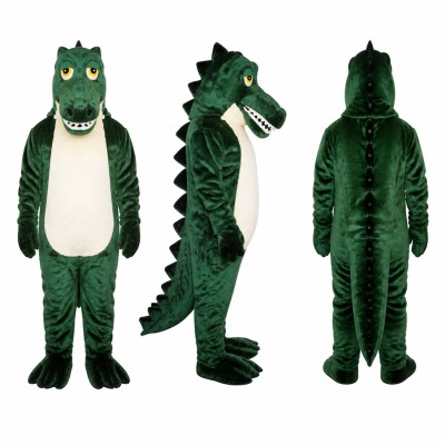Crocodile Mascot Costume in Dark Green with White Belly Adult