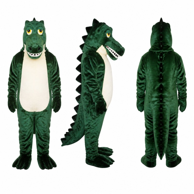 Crocodile Mascot Costume in Dark Green with White Belly Adult