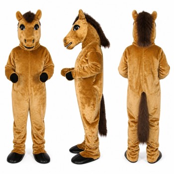 Horse Mascot Costume in Tan with Black Mane Adult