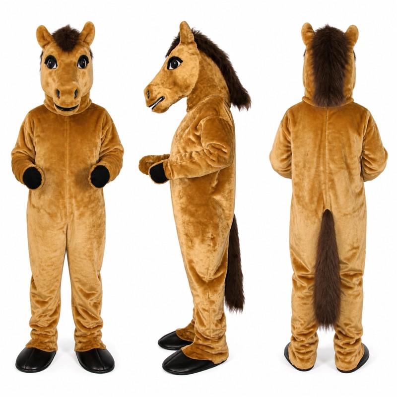 Horse Mascot Costume in Tan with Black Mane Adult