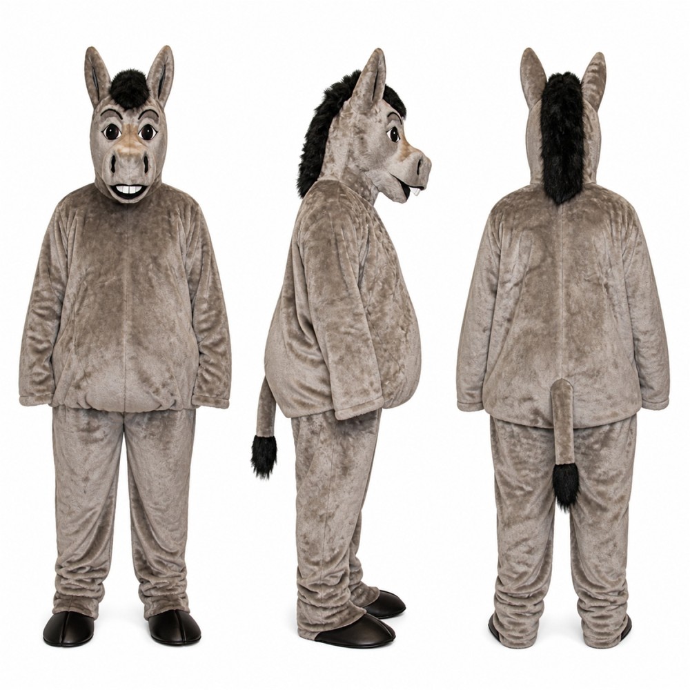 Donkey Mascot Costume in Gray with Long Ears Adult