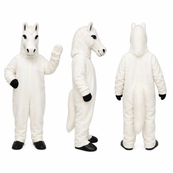 Horse Mascot Costume in White with Black Hooves Adult