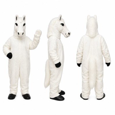 Horse Mascot Costume in White with Black Hooves Adult