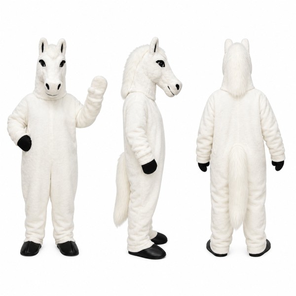 Horse Mascot Costume in White with Black Hooves Adult