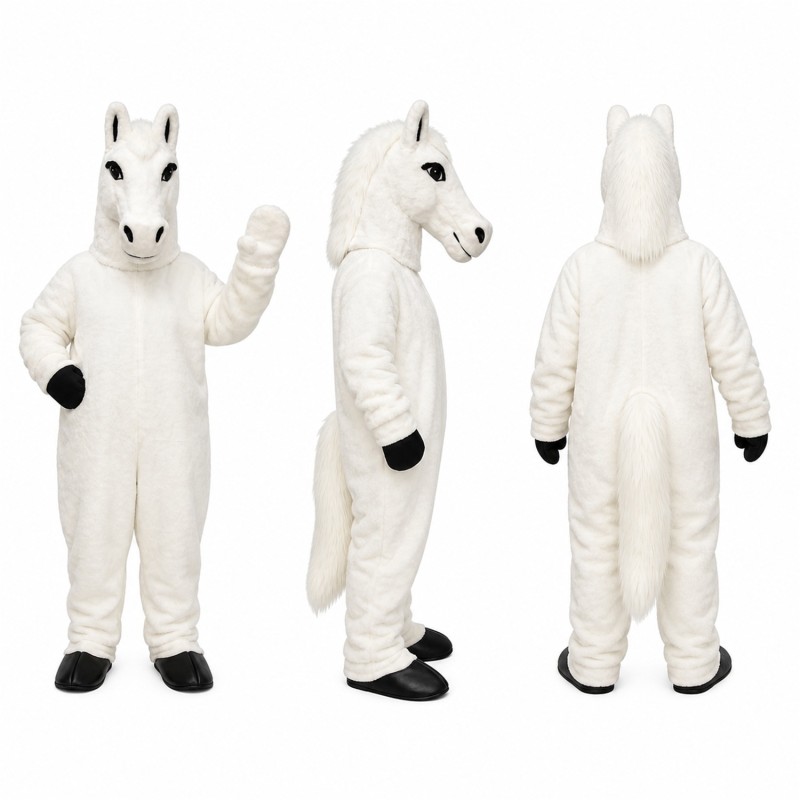 Horse Mascot Costume in White with Black Hooves Adult
