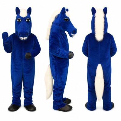Horse Mascot Costume in Blue with Black Mane Adult