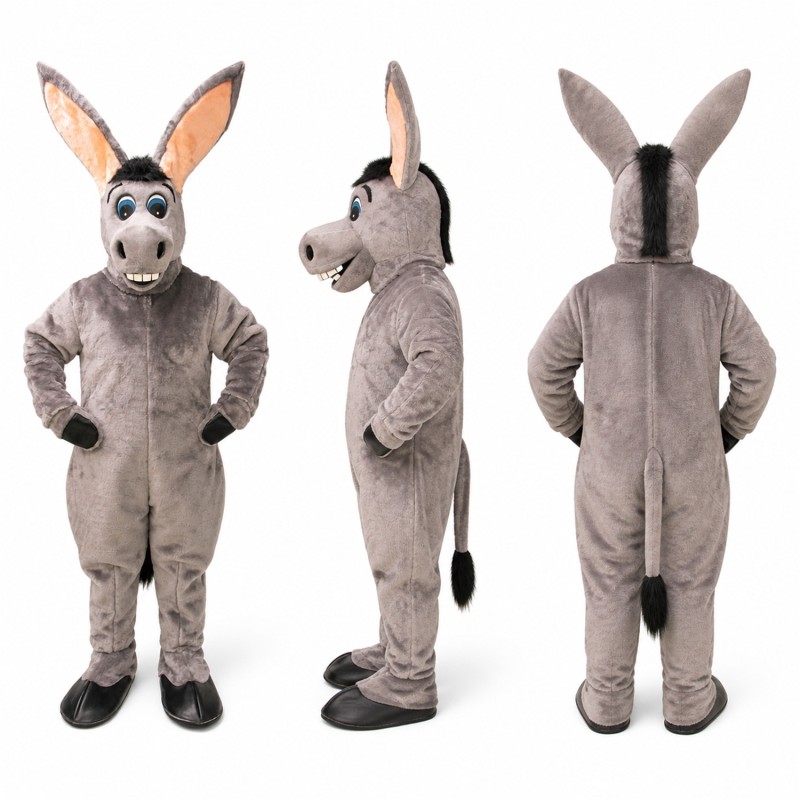 Donkey Mascot Costume in Gray with Oversized Ears Adult