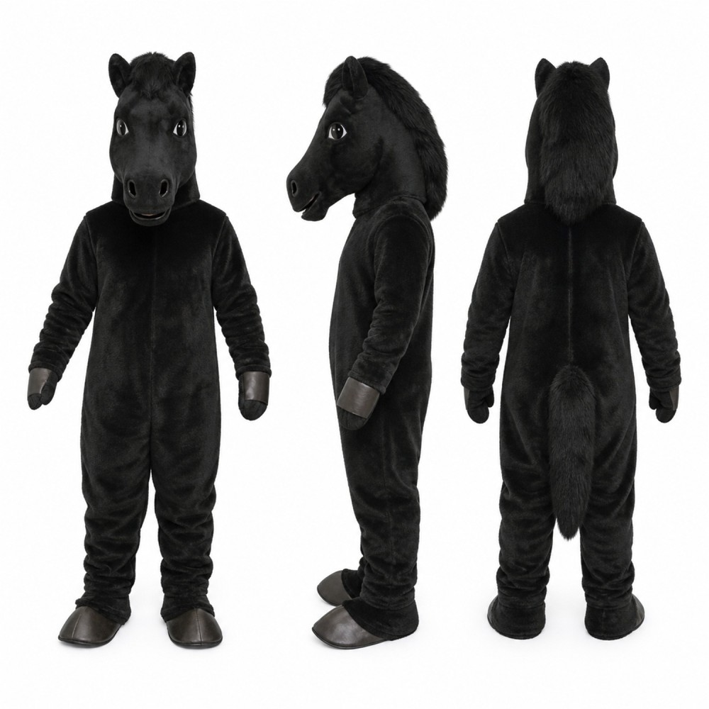 Horse Mascot Costume in Black with Dark Mane Adult
