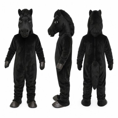 Horse Mascot Costume in Black with Dark Mane Adult