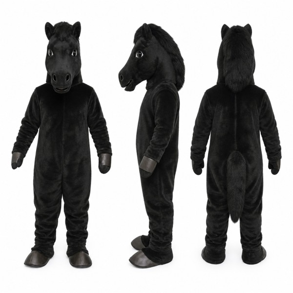 Horse Mascot Costume in Black with Dark Mane Adult