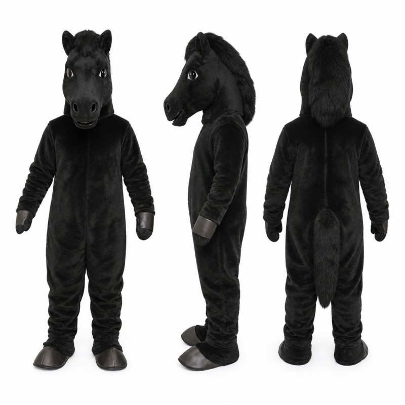 Horse Mascot Costume in Black with Dark Mane Adult