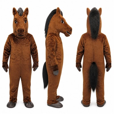 Horse Mascot Costume in Brown with Black Mane Adult