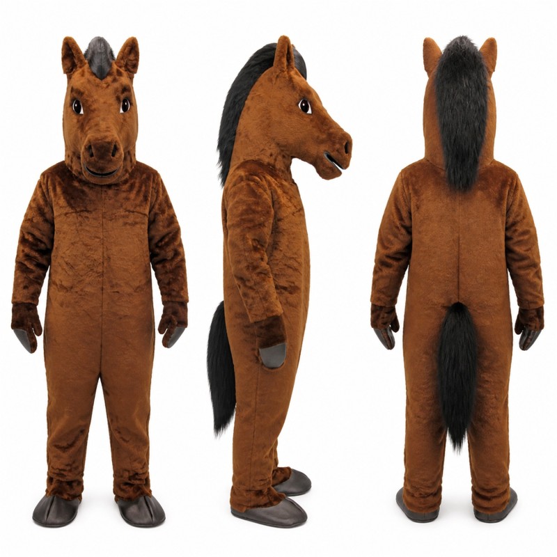 Horse Mascot Costume in Brown with Black Mane Adult