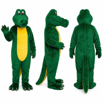 Crocodile Mascot Costume in Green with Yellow Belly Adult
