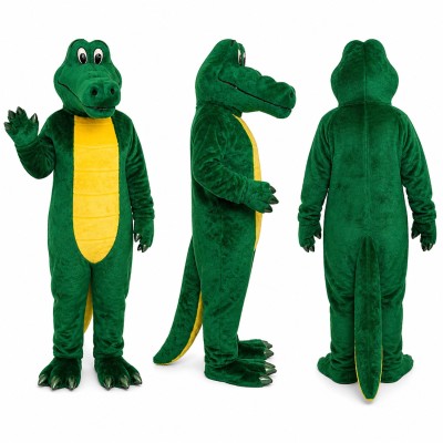 Crocodile Mascot Costume in Green with Yellow Belly Adult