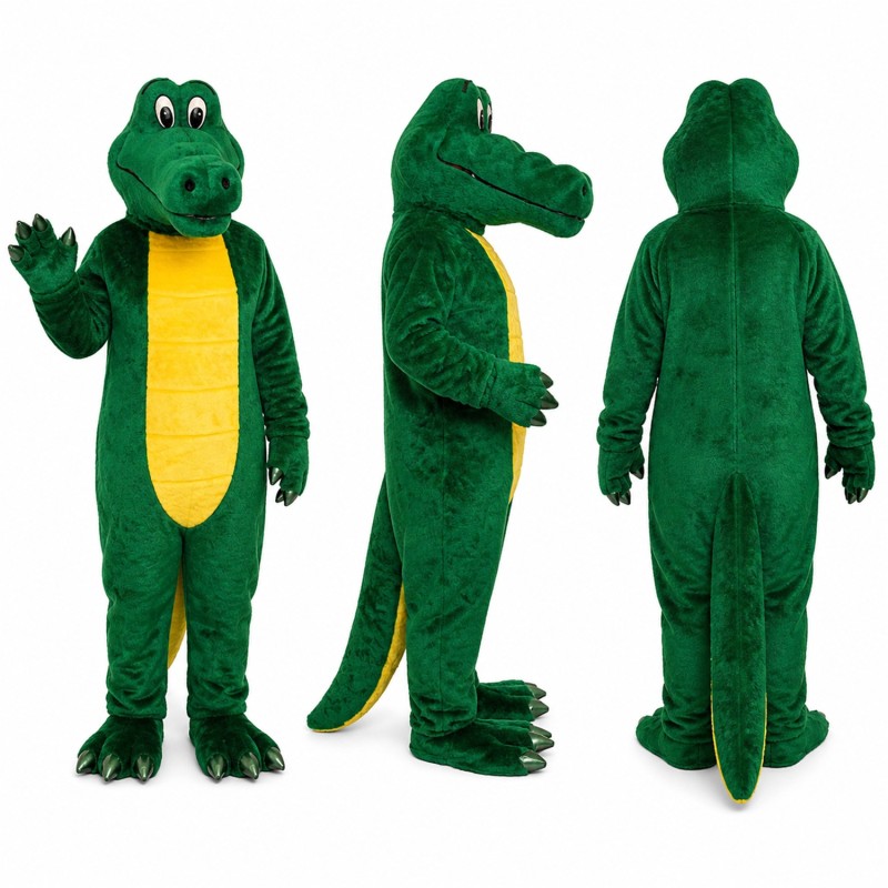 Crocodile Mascot Costume in Green with Yellow Belly Adult
