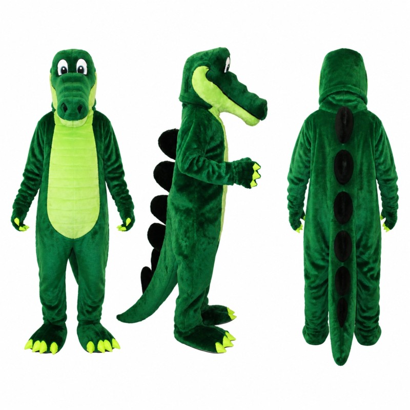 Crocodile Mascot Costume in Green with White Belly Adult