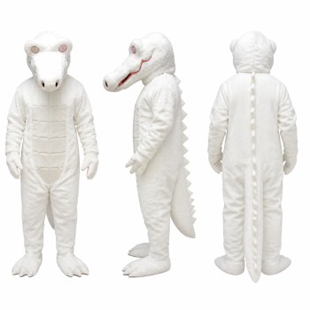 White Crocodile Mascot Costume with Pink Ears and Long Tail Adult