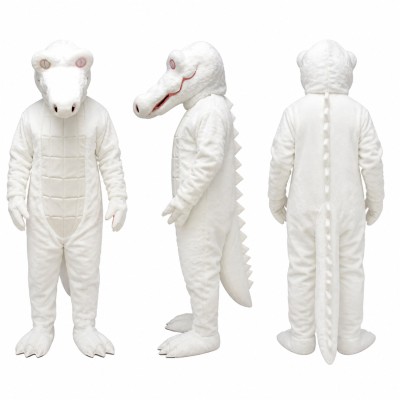 White Crocodile Mascot Costume with Pink Ears and Long Tail Adult
