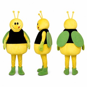 Bee Mascot Costume in Yellow and Black with Green Shoes Adult