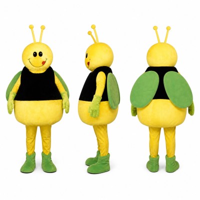 Bee Mascot Costume in Yellow and Black with Green Shoes Adult