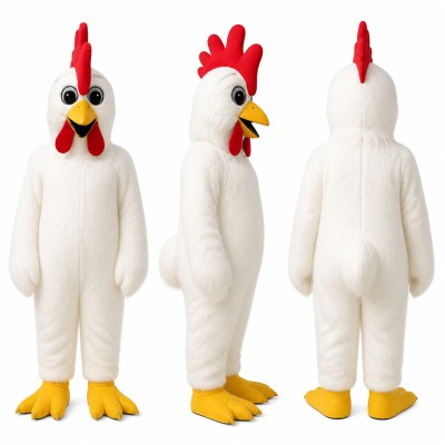Chicken Mascot Costume in White with Red Comb Adult