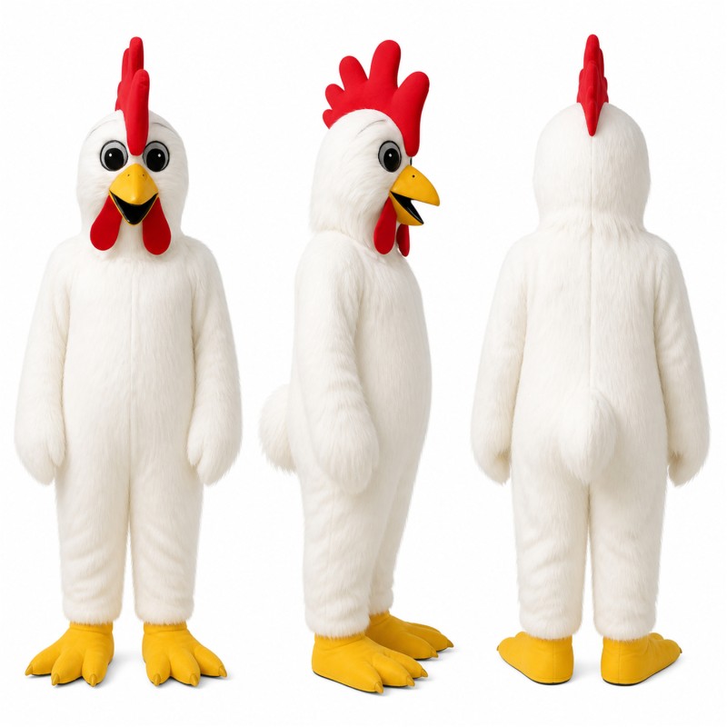 Chicken Mascot Costume in White with Red Comb Adult