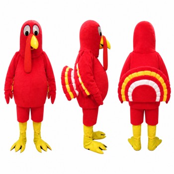 Turkey Mascot Costume in Red with Yellow Feet Adult