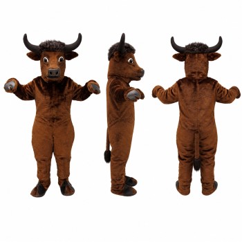 Bull Mascot Costume in Brown with Black Horns Adult
