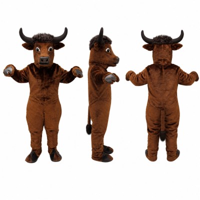 Bull Mascot Costume in Brown with Black Horns Adult