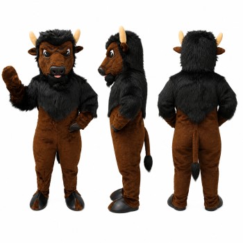 Bison Mascot Costume in Brown and Black with Short Horns Adult