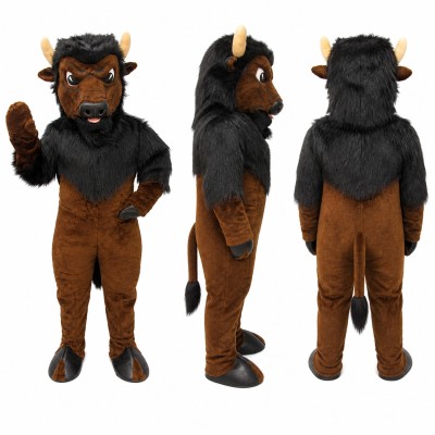 Bison Mascot Costume in Brown and Black with Raised Hoof Adult