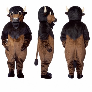 Bull Mascot Costume in Dark Brown with White Horns Adult