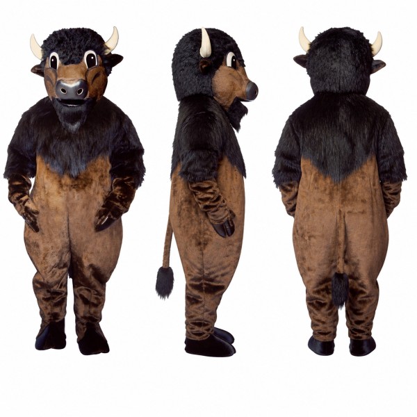 Bull Mascot Costume in Dark Brown with White Horns Adult