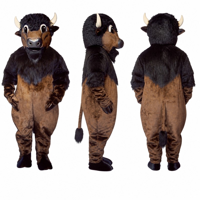 Bull Mascot Costume in Dark Brown with White Horns Adult