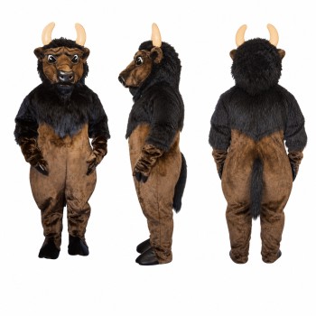 Bull Mascot Costume in Brown and Black with Tan Horns Adult