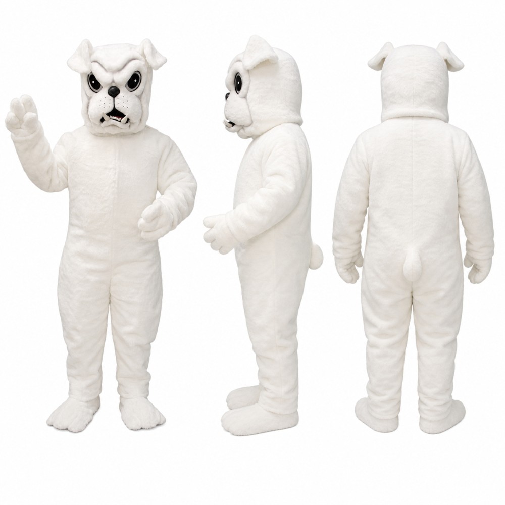 Bulldog Mascot Costume in White with Black Eye Markings Adult Bulldog Mascot Costume in White with Black Eye Markings Adult