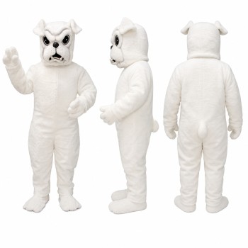 Bulldog Mascot Costume in White with Black Eye Markings Adult
