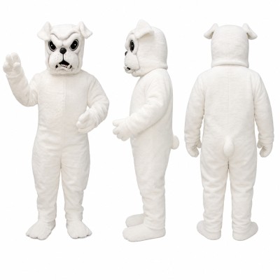 Bulldog Mascot Costume in White with Black Eye Markings Adult