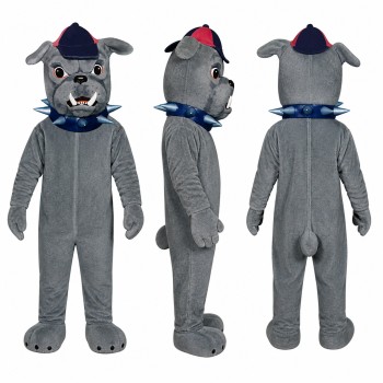 Bulldog Mascot Costume in Gray with Blue Cap Adult