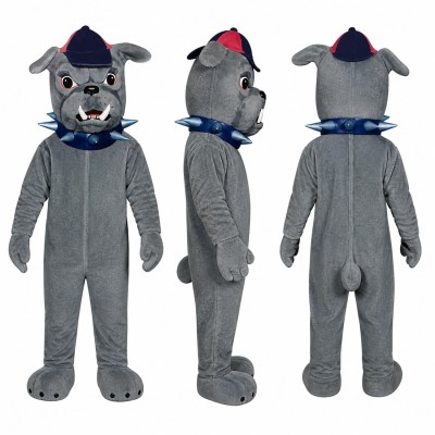 Bulldog Mascot Costume in Gray with Blue Cap Adult