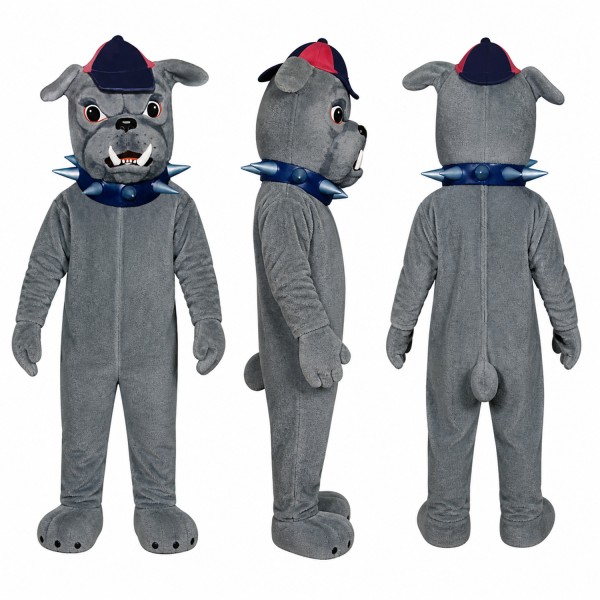 Bulldog Mascot Costume in Gray with Blue Cap Adult