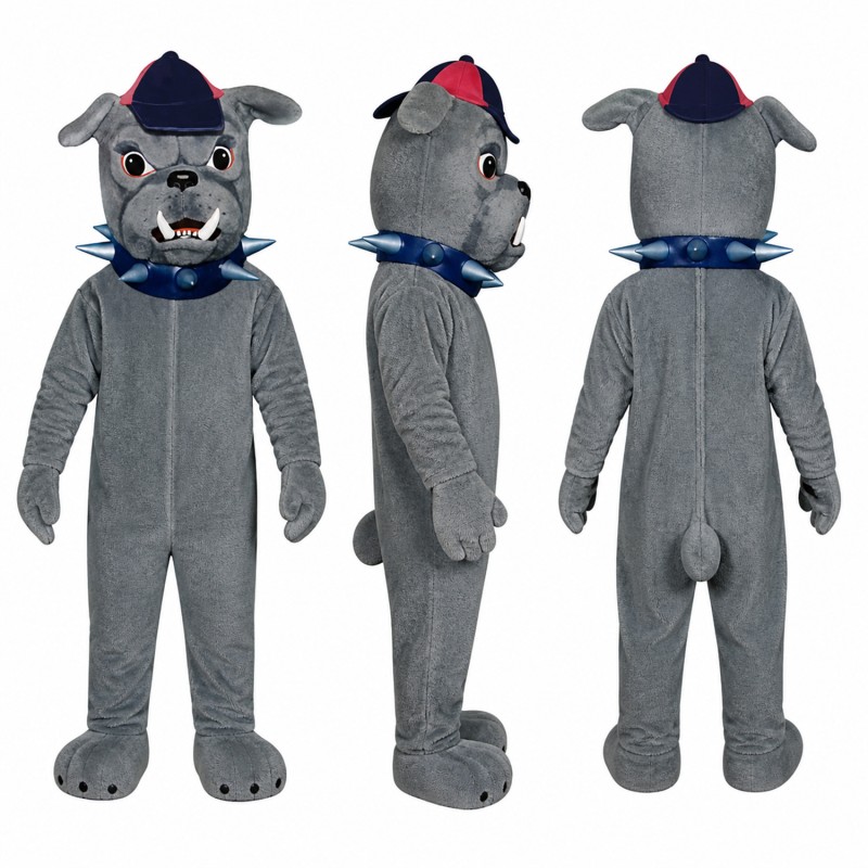 Bulldog Mascot Costume in Gray with Blue Cap Adult